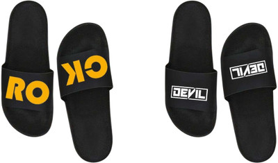 nvisan Men Slides(White, Yellow , 10)
