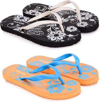DAITONA Women Flip Flops(Black , 7)