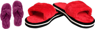 rexizone Women Flip Flops(Red, Purple , 5)