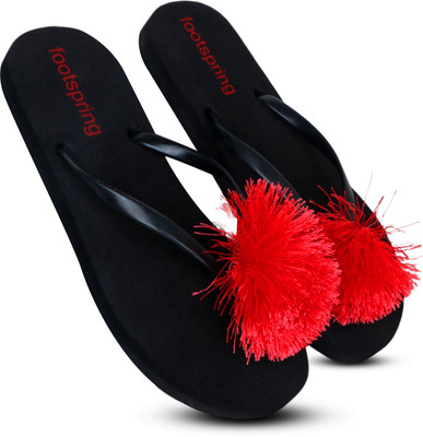 Footspring Women Flip Flops(Red , 6)