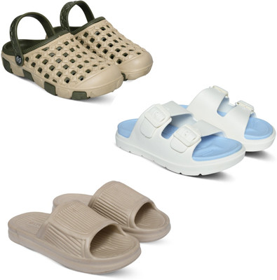 Acorn Men Slides(Beige, Blue, Beige , 6)