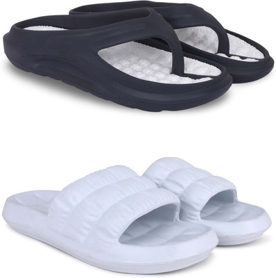 KAPYANSH Men Slippers(White, Blue , 9)
