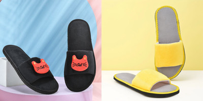 Y key Women Flip Flops(Yellow, Black , 7)
