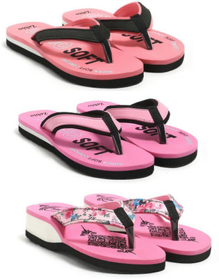 zebio Women Slippers(Pink, Black, Pink, Black, Pink , 7)