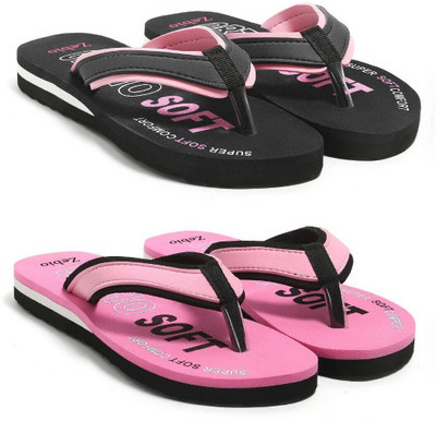 zebio Women Slippers(Black, Pink, Pink, Black , 6)