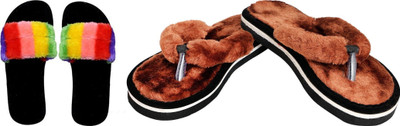 rexizone Women Slides(Multicolor, Brown , 5)