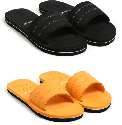 PKKART Women Flip Flops(Black, Orange , 8)