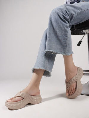 Zapatoz Women Flip Flops(Beige , 7)