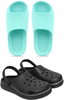 Veewalk Men Slides(Green, Black , 9)