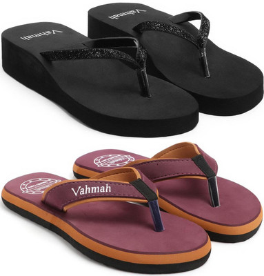 VAHMAH Women Slippers(Black, Maroon , 7)