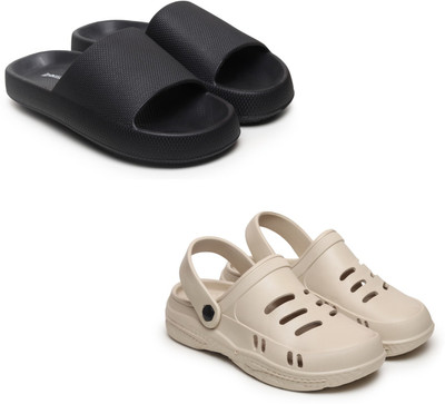 Trottis Men Slides(Black, Beige , 7)
