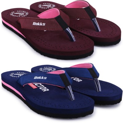 Ciovo Women Flip Flops(Blue, Maroon , 5)