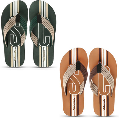 VAHMAH Men Slippers(Green, Tan , 6)