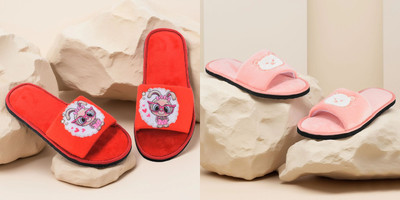 Y key Women Flip Flops(Pink, Red , 6)