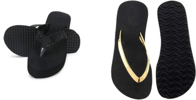 BOOMBEAUTY Women Flip Flops(Black , 3)