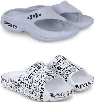 KAPYANSH Men Slippers(Grey, White , 8)