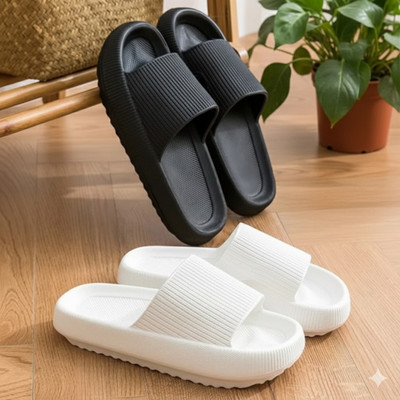 EQTIMA Men Slippers(Black, White , 10)