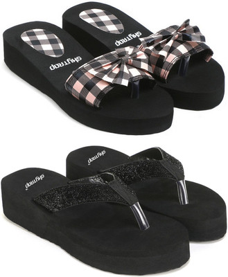 Feens Women Stylish and Comfortable Trending Light Weight Checkered Flipflop Combo of 2 Slippers(Multicolor , 5)
