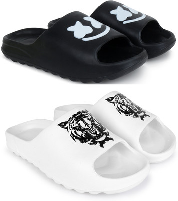 KAPYANSH Men Slides(Black, White , 8)