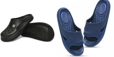 SoleSaga Men Slippers(Black, Blue , 10)