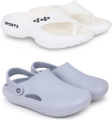 Kapani Fashion Men Slippers(White, Grey , 7)
