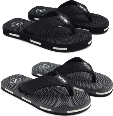 EVOK Men Slippers(Black, Grey , 8)