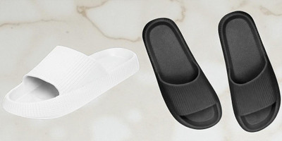 Shoepro Men Slides(Black, White , 6)