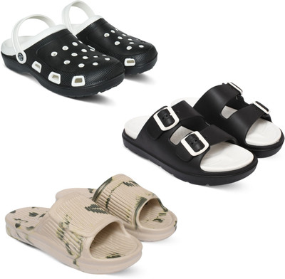 Acorn Men Slides(Black, Black, Beige , 8)