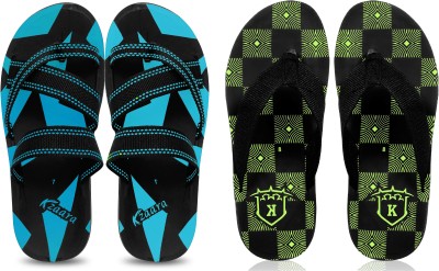 KANEGGYE Men Flip Flops(Blue, Green , 6)