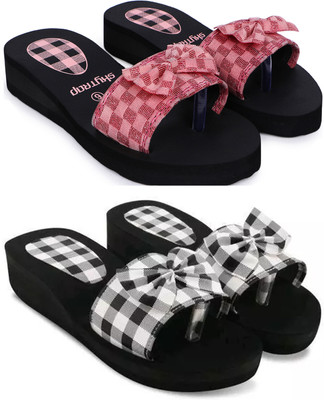 HOC Women Slippers(Pink, Black , 7)