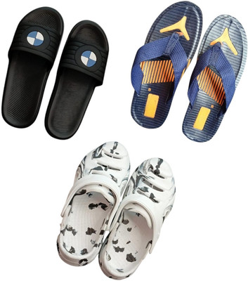 BLIBBERS Men Slippers(Black, Blue, White , 9)
