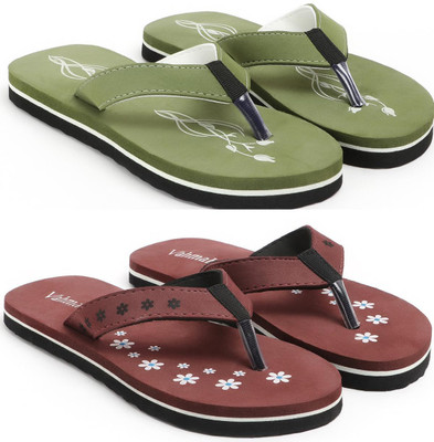 VAHMAH Women Slippers(Green, Maroon , 7)