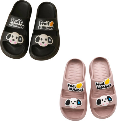 Shivaru trader Women Slippers(Black, Beige , 4)
