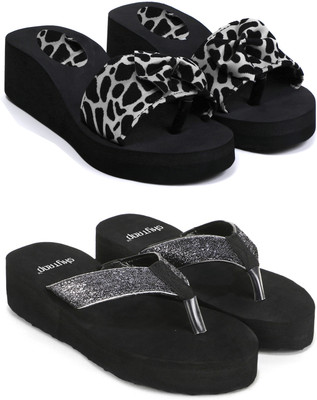 HOC Women Slippers(Black, Grey , 6)
