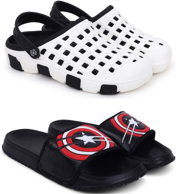 KAPYANSH Men Slippers(Black, White , 7)