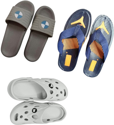BLIBBERS Men Slippers(Grey, Blue, Off White , 9)