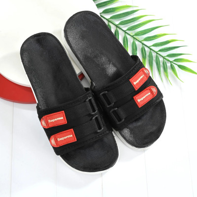 Shoe Island Men Slides(Black, Red, White , 8)