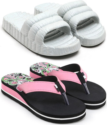 Skytrap Women Flip Flops(Grey, Pink , 5)