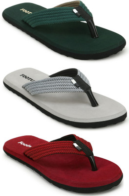 Footup Men Slippers(Green, Grey, Maroon , 7)