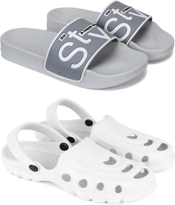 Pennen Men Slippers(White, Grey , 8)