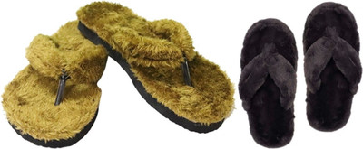 rexizone Women Flip Flops(Green, Black , 5)