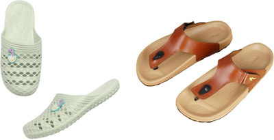 Belgium Beauty Women Flip Flops(Tan, Green , 5)