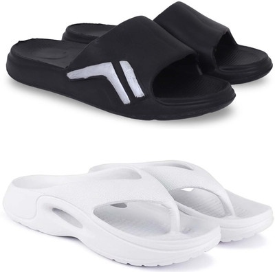 KAPYANSH Men Slippers(Black, White , 8)