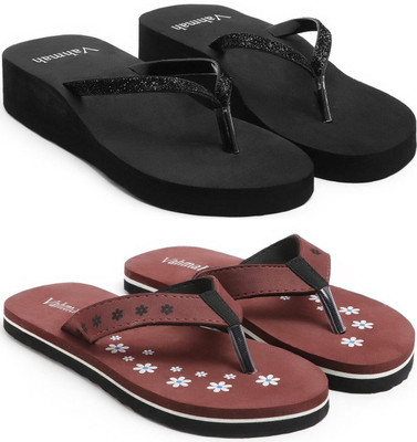 VAHMAH Women Slippers(Black, Maroon , 7)
