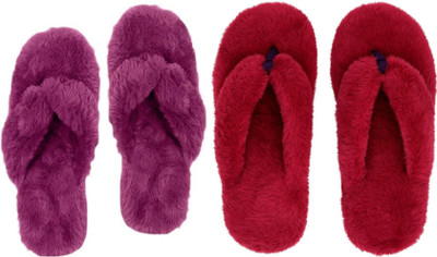 rexizone Women Flip Flops(Maroon, Purple , 6)
