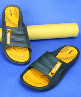 Aqualite Men Anti-Skid Slides(Olive, Yellow , 6)