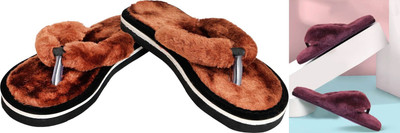 rexizone Women Flip Flops(Brown, Maroon , 6)