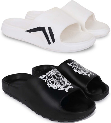 Kapani Fashion Men Slippers(White, Black , 8)