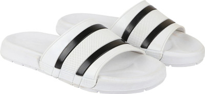 Shoe Island Men Slides(White, Black , 3)