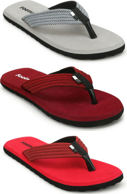 Footup Men Slippers(Grey, Maroon, Red , 10)